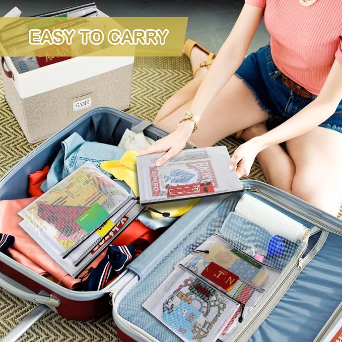 Board Game Storage, Board Game Organizer with 12pcs Zipper Bags and Writable Stickers, Board Organizers Storage with Lid for Office Supplies, Puzzles, Video Game, Craft Product