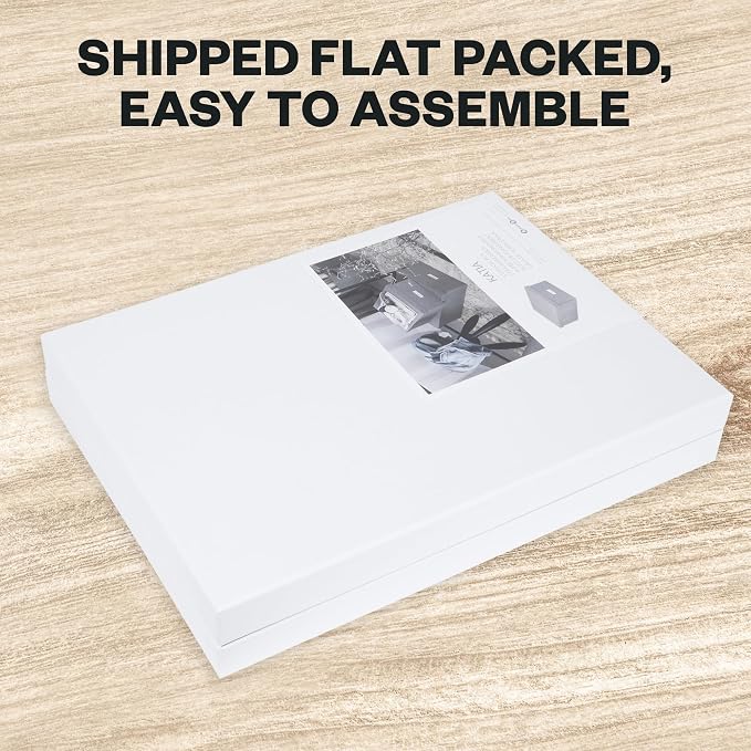 Bigso Box of Sweden Katia Collapsible Storage Box with Labelframe for Easy Identification - Simple Assembly Without Tools - Decorative Storage Boxes with Lids - 11.3in x 15.4in x 6.4in - White