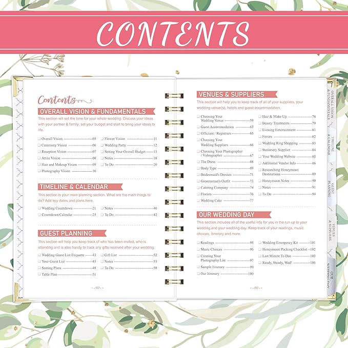 Wedding Planner Book and Organizer - The Wedding Planner for Bride with 5 Tabbed Sections, 6.5" x 8.5", Hardcover with Metal Corner + 5 Inner Pocket + Sticker + Notes Pages