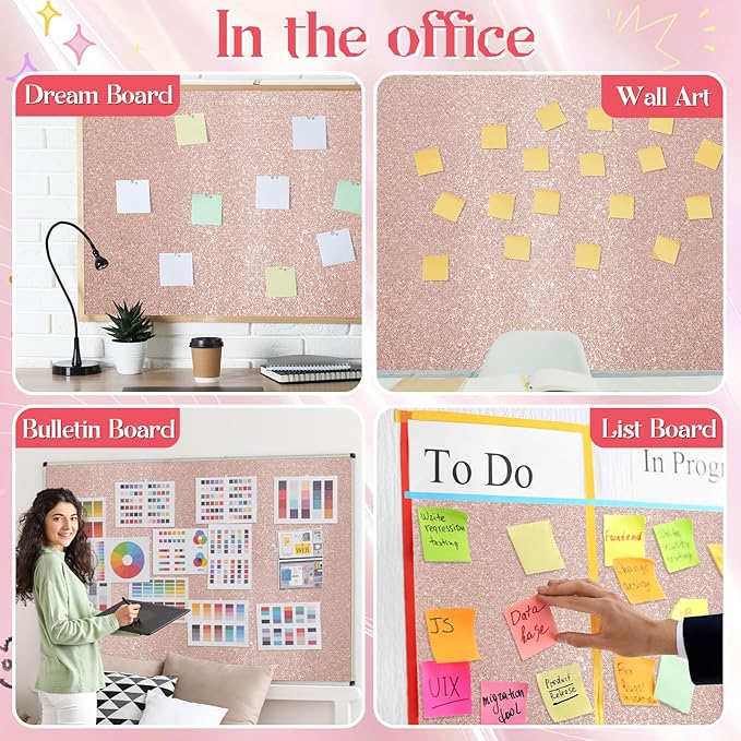 gisgfim Glitter Bulletin Board Roll Sparkle Bulletin Board Background Glitter Poster Paper Gift Wrapping DIY Art Crafts Non Fading Wallpaper for Home Office Classroom Decor 16" x20ft, Blush