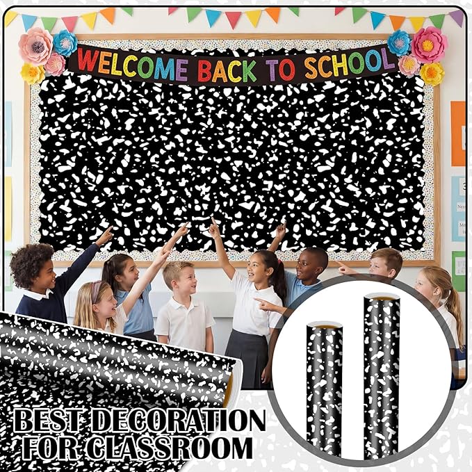 Ctosree 2 Roll Composition Notebook Bulletin Board Paper 4x12ft/1.2x3.6m Non Woven Bulletin Background Wallpaper Fade Resistant Board Roll Decoration for Arts Crafts Office School Classroom