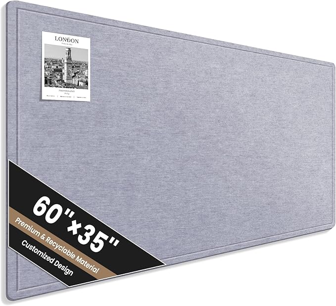 Large Bulletin Board, 60 X 35 Inches Felt Cork Board with 40 Pushpins, Foldable Felt Notice Pin Board Photo Display Board with Self-Adhesive Tape for Office Home School (Light Gray, 60x35 inch)