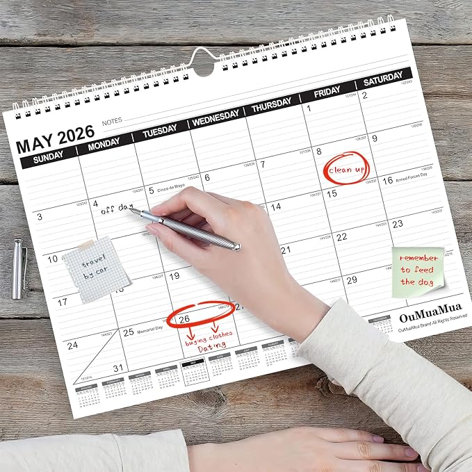 OuMuaMua Wall Calendar 2026, 3-Pack Calendar Wall 2026-2027, Jan. 2026 to Jun. 2027, 14" X 11.5" 18-Month Paper Hanging Planner Wall with Thick PaperRuled Blocks for Office Home Planning & Organizing