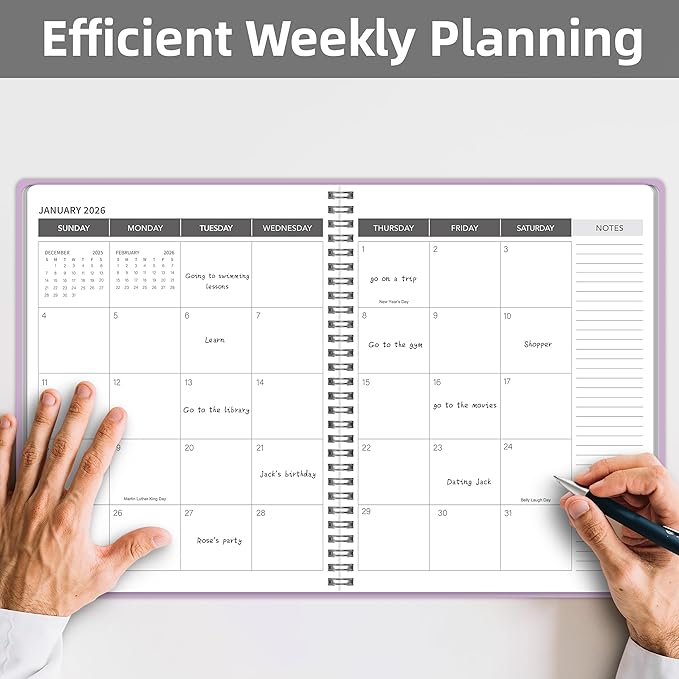 Monthly Planner Jan 2026 - Dec 2027, Monthly Planner for 24 Monthes, 9×11 Inch, Teacher Monthlys, Hard PVC Cover, Spiral Bound, Time Management Calendar, Perfect for School & Office (Purple)