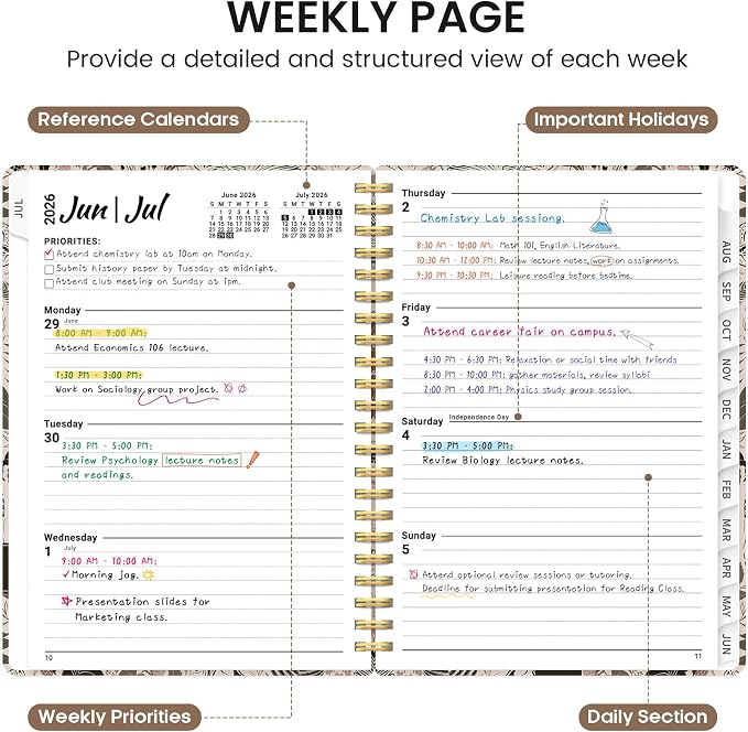 Planner 2026-2027, Academic Monthly and Weekly Calendar Planner for Women, July 2026 - June 2027, Hardcover Pretty Agenda Planner Book with Tabs, Spiral Daily Organizer for School Office Home Supplies, 8.5" x 11" - Magical Forest