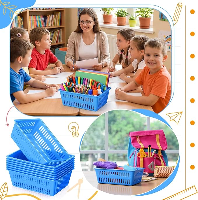 Sherr 36 Pack Classroom Storage Basket Small Plastic Basket for Organizing Crayon Pencil Container Storage Bin Tray Holder for Paper Shelf Back to School Office Supply 6.1" l x 4.3" w x 2.4" h(Blue)