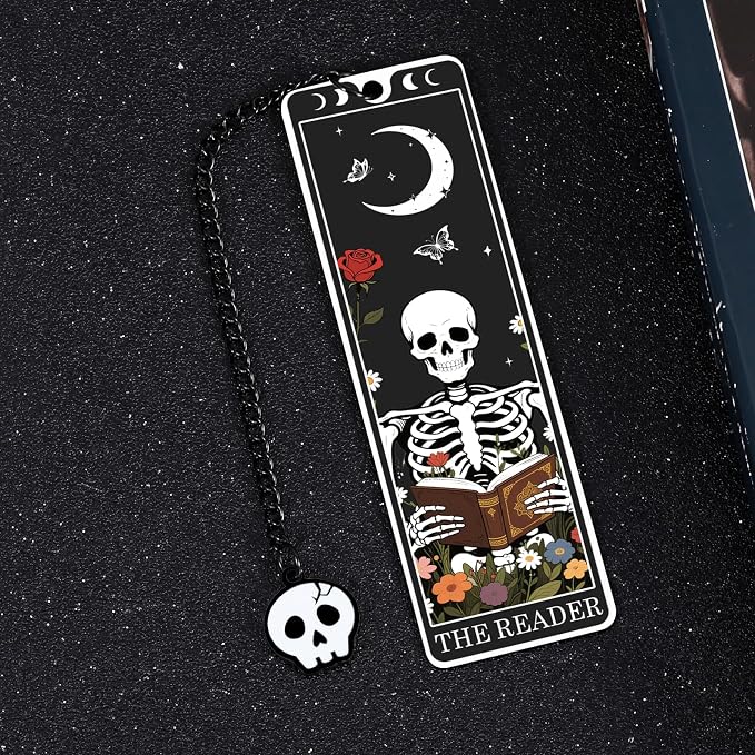 Funny Book Marks for Reading Women Men - Spooky Christmas Stocking Stuffers Dark Romance Bookmark, Horror Wicked Bookmarks for Book Lovers, Skeleton Gifts Gothic Accessories Cool Metal Bookmarks