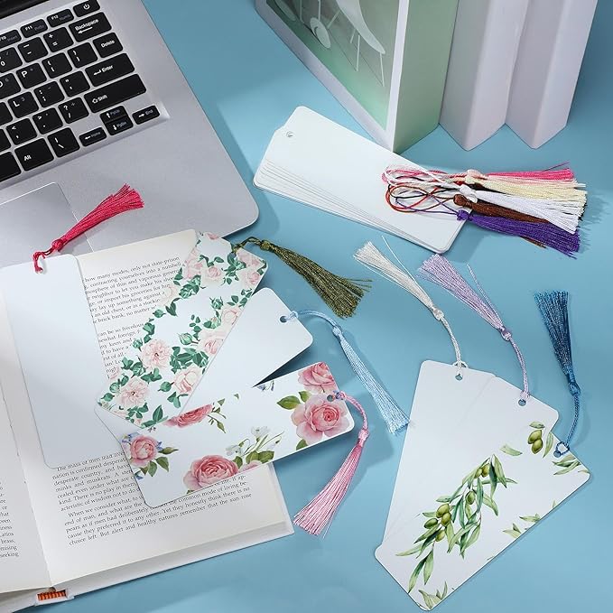 Fumete 30 Pcs Sublimation Blank Bookmark Heat Transfer Metal Aluminum 2026 Graduation Gifts DIY Graduation Bookmark with Hole and Colorful Tassels for Grad Gifts Birthday Wedding