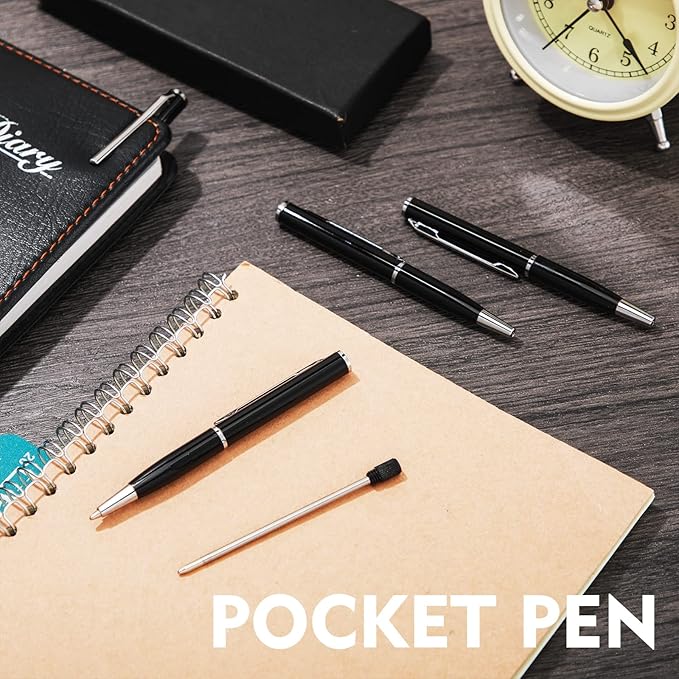 Chinco 16 Pcs Black Small Ballpoint Pen Mini Pens Bulk Metal Stainless Steel Point Pens Pack with Copper Fittings for Pockets Notebook Notepads Office School, 3 Inch