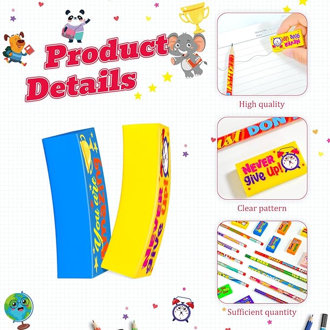 Cinrobiye 100 Pcs Inspirational Pencils with Erasers，Motivational Pencil Erasers Bulk Back to School Gifts Supplies Party Favor Goody Bag Fillers for Students Classroom Teacher Prizes Reward