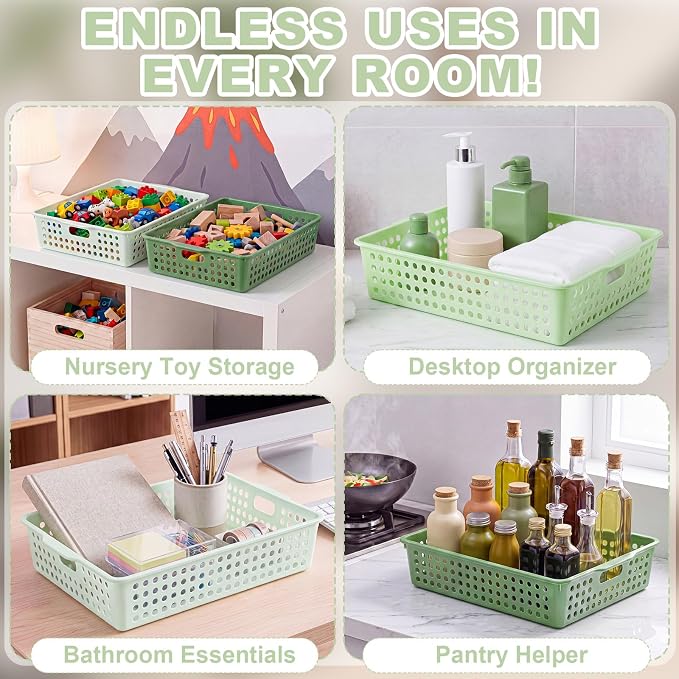 Green 6 Pack Plastic Classroom Paper Baskets, Turn in Trays, Organizing Desk Tray for A4 Papers, Classroom Storage Turn in Bins, for Teachers and Students, Office Desk Room Trays