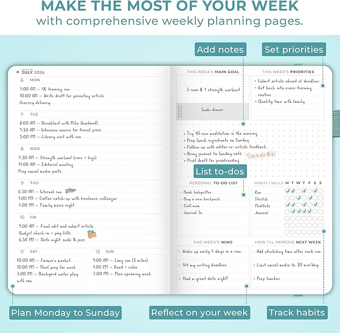 Clever Fox Dated Planner Premium 2026 – Weekly Agenda for Planning & Time Management –Notebook with Habit Tracker & To-do List (Aquamarine)