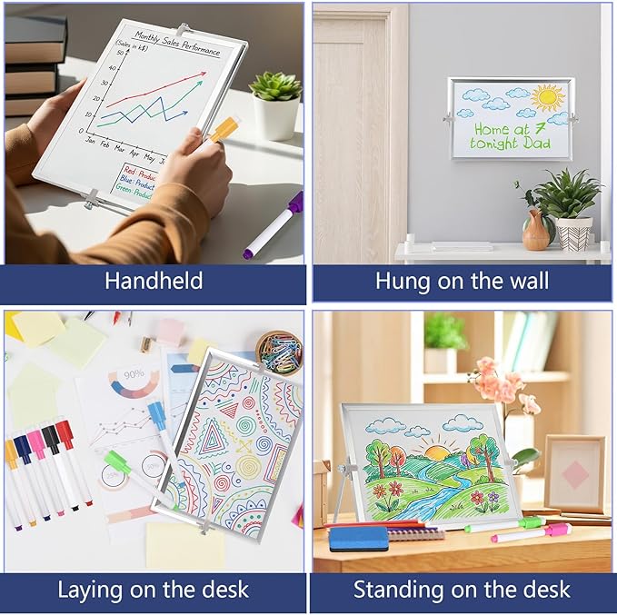 4 Pcs Small Dry Erase White Board with Stand 12 x 8'' Double Sided Magnetic Tabletop Whiteboard Mini Dry Erase Easel Board with 8 Markers 6 Magnets 6 Eraser for Drawing Office School Home