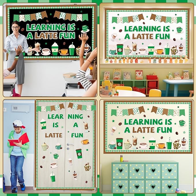 gisgfim Coffee Bulletin Board Decorations Set Coffee Cup Theme Classroom Decor Latte Paper Cutouts Learning Motivational Inspirational Positive Bulletin Board for Back to School Home Chalkboard Wall
