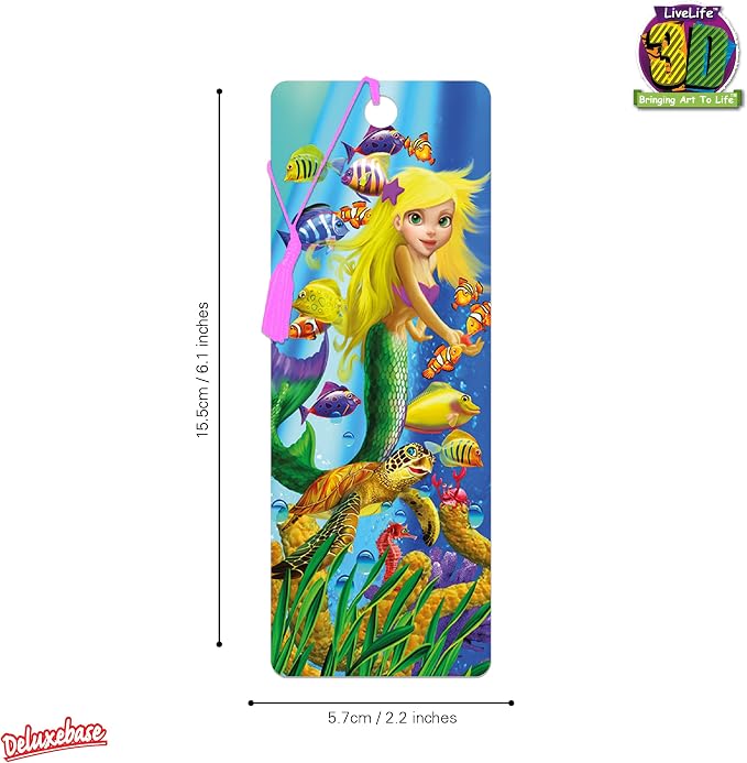 3D LiveLife Bookmark - Mermaid Magic from Deluxebase. Cute Lenticular Mermaid Page Marker. Novelty Themed Accessories for Book Lovers. Small Gifts for Men, Women, Writers and Teachers.