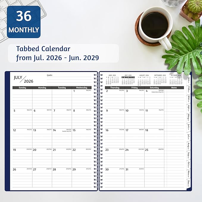 Monthly Planner 2026-2029, 36 Months Calendar Planner 2026-2029 from Jul 2026 – Jun 2029, 8.5'' x 11'' with Ruled Spread, Flexible Cover, Spiral Wirebound, Pocket, Coated Tabs, Notes ＆ Habit Tracker