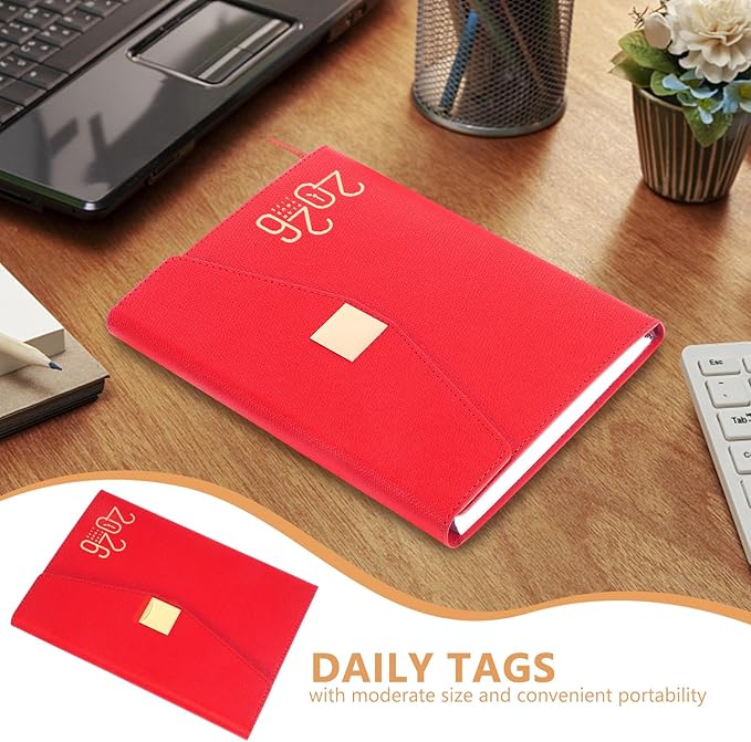 Ciieeo 2026 Daily Planner Notebook One-year Agenda Notepad for Work and Home Use Red Hardcover Calendar Organizer Office Supply Scheduling Journal