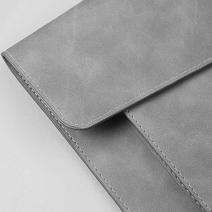 PU Leather A4 File Folder Document Holder with 2 Compartments Envelope Folder Case with Snap Closure for Receipt Contract (Gray)