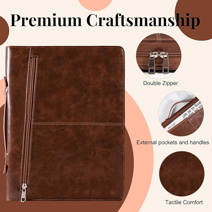 Calfinder Personalized Portfolio for Women&Men, Free Name Engrave,Customized Leather Padfolio, Business Portfolio with with Handle for Ipad, Unique Gift for Graduation