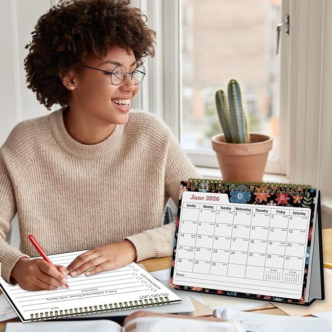 Small Desk Calendar 2026-2027 - Standing 2026 Desk Calendar, APR.2026 to JUN.2027, 8" x 6", Monthly Flip Desktop Calendar with Stickers, Your Personal Desk Planner for Home Office