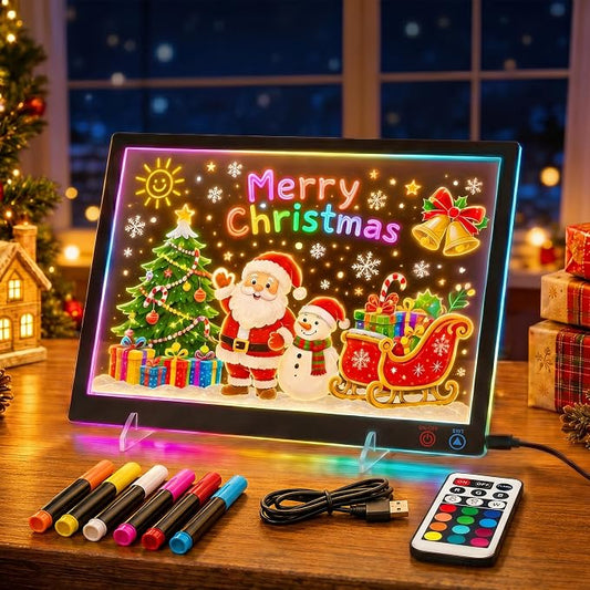 LED Note Board with12+4 Color Light Modes,14.2"x11" Led Drawing Board, for Home/Office/DParty& Gifts, Acrylic Magnetic Whiteboard LED Doodle Board Colors