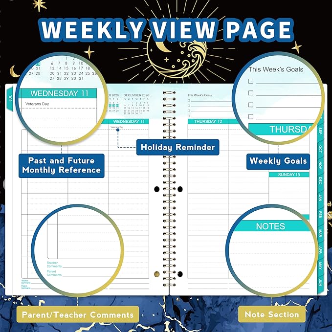 Student Planner 2026-2027 - School Planner 2026-2027 from Jul 2026 - Jun 2027, 9’’ × 11’’, Academic Weekly Lesson Calendar with 12 Monthly Tabs, Twin-Wire Binding, Stickers, Perfect Organizer