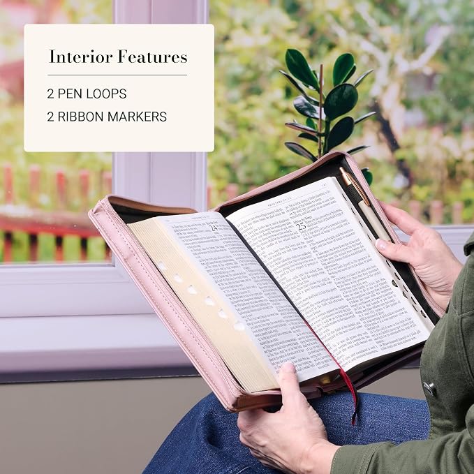 Christian Art Gifts Premium Fashion Vegan Leather Bible Cover for Women: Be Joyful Inspirational Bible Verse, Easy Carry Book Case, Dusty Mauve, Large