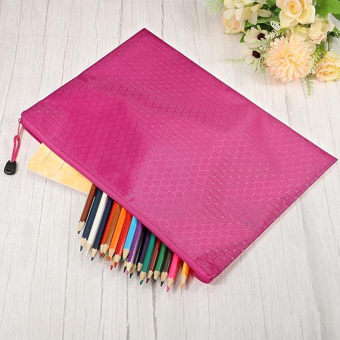PATIKIL Waterproof Zipper File Bags, 10 Pack A4 Size Document Pocket Storage Organizer Pouch for Travel Office Supply, Rose Red