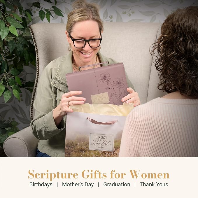 Christian Art Gifts Premium Fashion Vegan Leather Bible Cover for Women: Be Joyful Inspirational Bible Verse, Easy Carry Book Case, Dusty Mauve, Large
