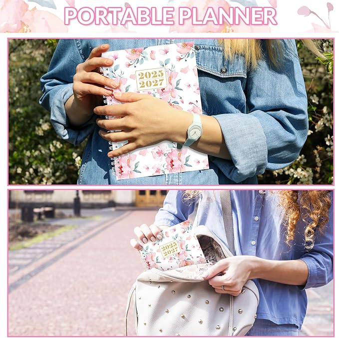 Monthly Planner 2025-2027, Monthly Calendar July 2025 - December 2027, A5 Planner 2025-2026 with Coil, 5.9'' x 8.4'', Perfect for Office School Supplies Organizing Planning - Pink