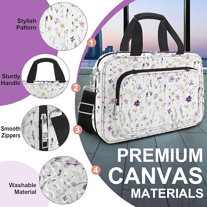 Floral Bible Cover for Women,Bible Carrying Case for Girls,Large Bible Bag for Woman Organizer,White Flower Bible Holder,Bible Study Supplies Kit with Highlighters,Tabs,Pens,Christian Gift