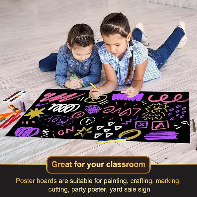 25 Pcs Black Poster Board 22" x 28" Paper Bulk, ROOKEA 250 GSM Vision Poster Boards for School Arts Craft Projects Presentations Drawing Scrapbooking Blank Graphic Display