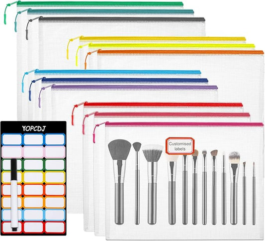 YOPCDJ 12pcs Mesh Zipper Pouch Bags, A5 Puzzle Bag (12 Colors, 12 Packs) for Organizing, Classroom Must Have Storage Bag, Board Games and Office Supplies