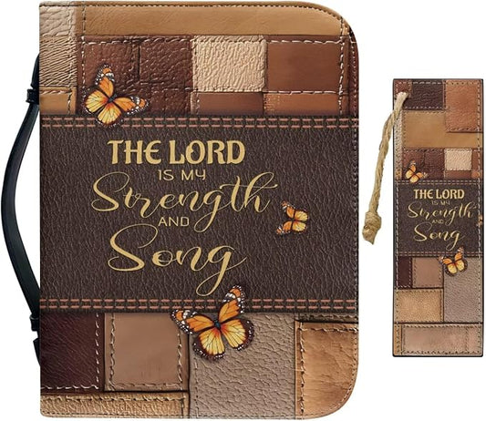 Vintage Butterfly and Cross Bible Case with Bookmark Waterproof Bible Cover Case for Women Lightweight Bible Bag with Handle Pockets Church Book Bag Brown