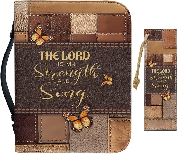 Vintage Butterfly and Cross Bible Case with Bookmark Waterproof Bible Cover Case for Women Lightweight Bible Bag with Handle Pockets Church Book Bag Brown