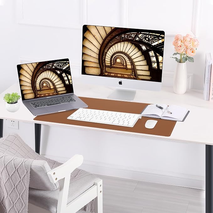 AFIING Cork Desk Mat, Brown, 23.6" x 13.8", Desk Pad Protector | Dual-Sided Cork & PU Leather, Non-Slip & Waterproof, For Office, Home & Study