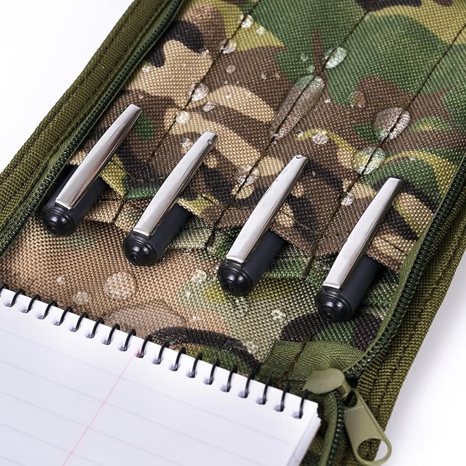 Small 4" x 6" Army Notebook Cover with Zippered Organizer, Tactical All-Weather Notebook Cover and Hiking Journal Case for A6 Folder, Green Camo Notebook Cover, OCP Military Log Book Cover - Multi