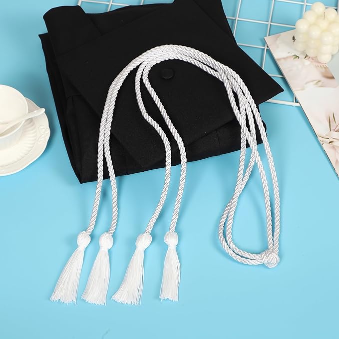 Graduation Double Honor Cords with Tassels Braided Academic Ropes for High School College Ceremony 68 Inch (White)