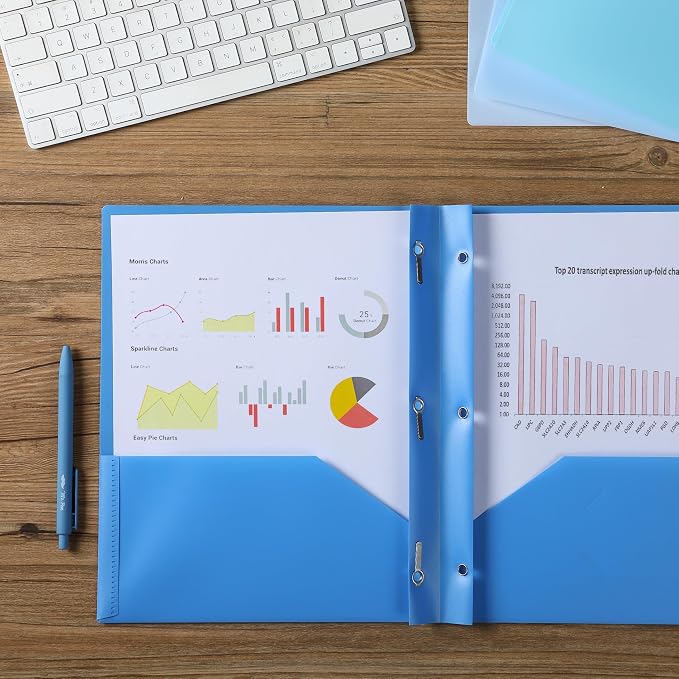 Mr. Pen- Plastic Folders with Pockets and Prongs, 5 Pack, Letter Size, Blue Shades, Flexible Plastic Folders with Prongs
