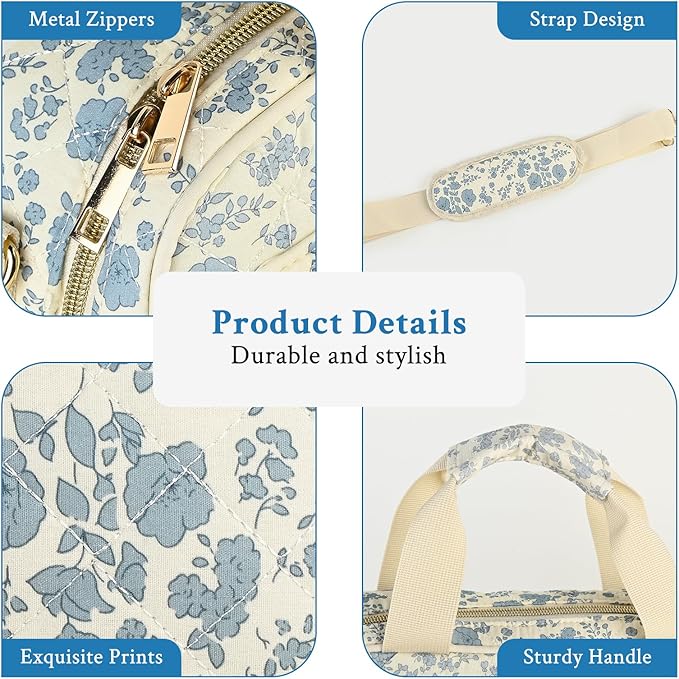 Bible Cover Case for Women, Large Quilted Bible Bag with Bible Study Supplies 5*Sticker & 5*Highlighter & 5*Pen, Stylish Church Bag Journaling Kit, Mothers Day Christian Gifts (Blue Floral)