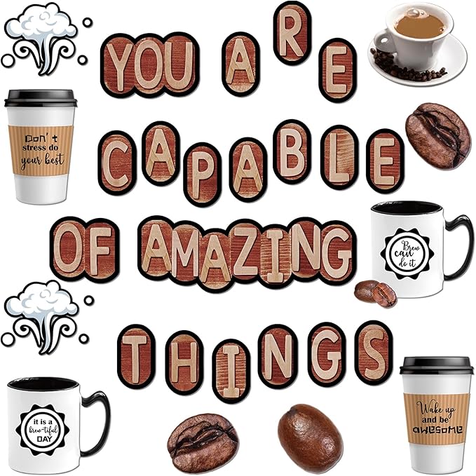Teling 89 Pcs Industrial Cafe Bulletin Board Set Coffeehouse Themed Bulletin Board Industrial Cafe Classroom Decor Bulletin Board Themed Sets Coffee Classroom Decor for Classroom Home (Novel Style)