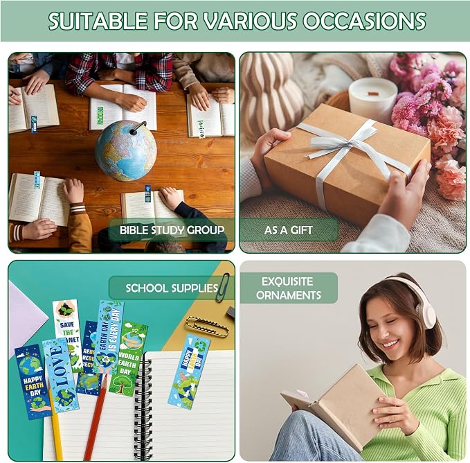 120 Pcs Earth Day Bookmarks, Double Sided Environmental Awareness Earth Day Decorations, Motivational Bookmark Bulk for Classroom School Party Favors Giveaways
