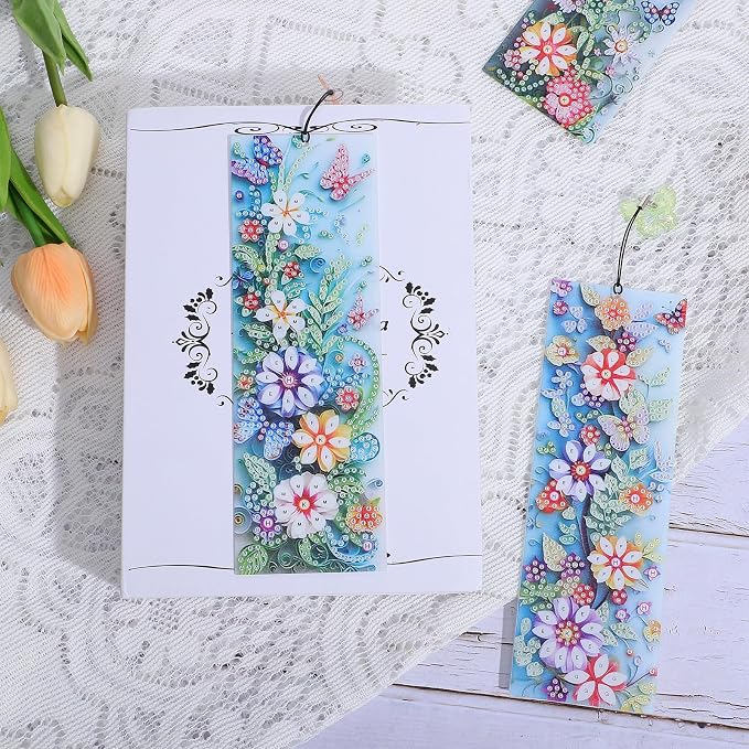 4Pcs Bookmarks Diamond Book Mark Kit Diamond Art Accessories Paint by Dots Bookmarkers Craft DIY Gem with Rhinestone Tassel Paint by Diamonds for Women Graduation Birthday Reader