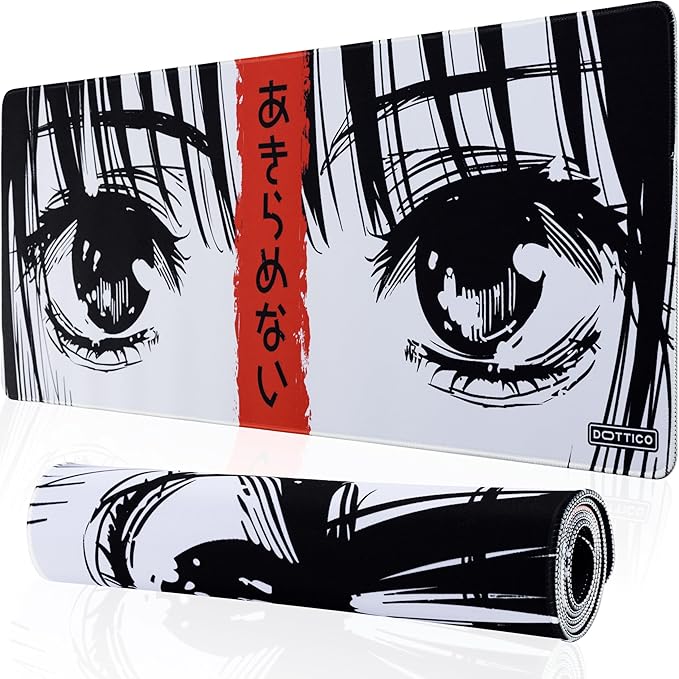 XL (31.5×11.8 in) Manga Eyes Gaming Mouse Pad – Japanese Minimalist Desk Mat with Kanji & Bold Art – Non-Slip, Water-Resistant Surface, Stitched Edges – Anime Red