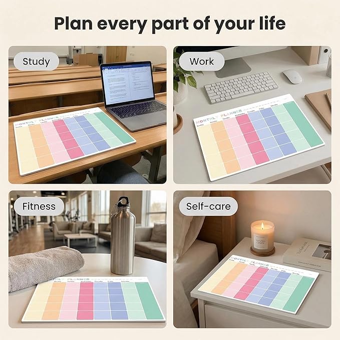 Monthly Planner Notepad - Undated 52 Sheets Desk Calendar, A4 (8"x11") Planning Pad for Office, Home, School, Fitness, Meal & Project Organization