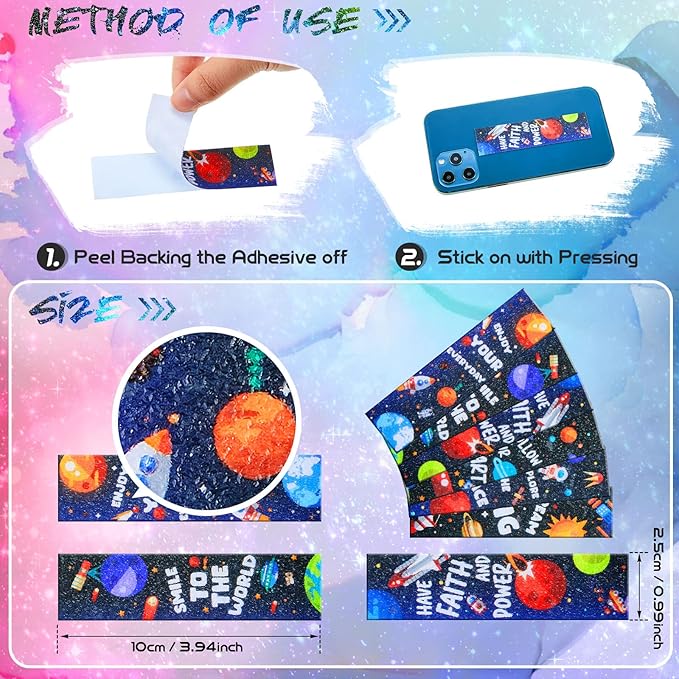 Gersoniel 36 Pcs Anxiety Sensory Stickers Strips Adhesive Textured Mental Health Calm Stickers Mindfulness Fidget Decals Stress Anxiety Relief Items for Therapy Office Desk(Spaceman Style)