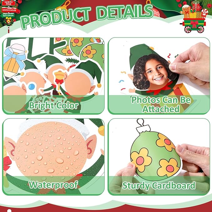 Christmas Elf Bulletin Board Decorations Set Xmas Elf DIY Photo Crafts for Kids Winter Snowman Xmas Ball Elf Cutouts for Classroom Wall Decor Holiday Festival Party Classroom Office School Wall Door