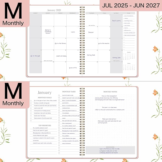 2026-2027 Monthly Planner, Jan 2026-June 2027, A4 (8.5" x 11"), 2 Year Monthly Planner, 24 month Calendar, Simple Calendar Planner Notebook Cardboard Cover, Suitable for Schools & Offices, Pink