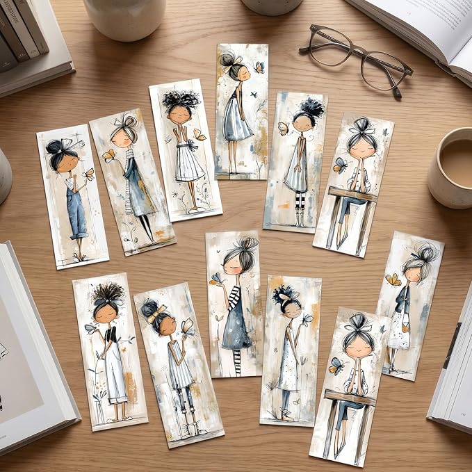 Butterfly Girls Bookmarks Gifts - 120 Pcs Cartoon Girl Bookmark Paper Whimsical Double-Sided Reading Page Markers Clips Book Mark for Women Office Home Book Lovers Bookworm Party Supplies