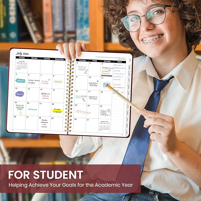 Planner 2026-2027 for Women & Men, Academic Monthly and Weekly Calendar Planner, Jul 2026 - Jun 2027, A5 (6.3" x 8.5"), Teacher Student Planning Book with Tabs, Ideal for Office School Supplies - Burgundy